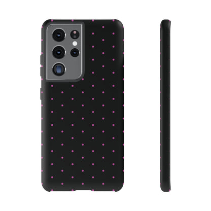 Phone Case, Elegant Pink Dot Black Tough Case for iPhone Samsung Google Pixel Phones, Protective Cover, Hard Shell, Stylish Accessories,