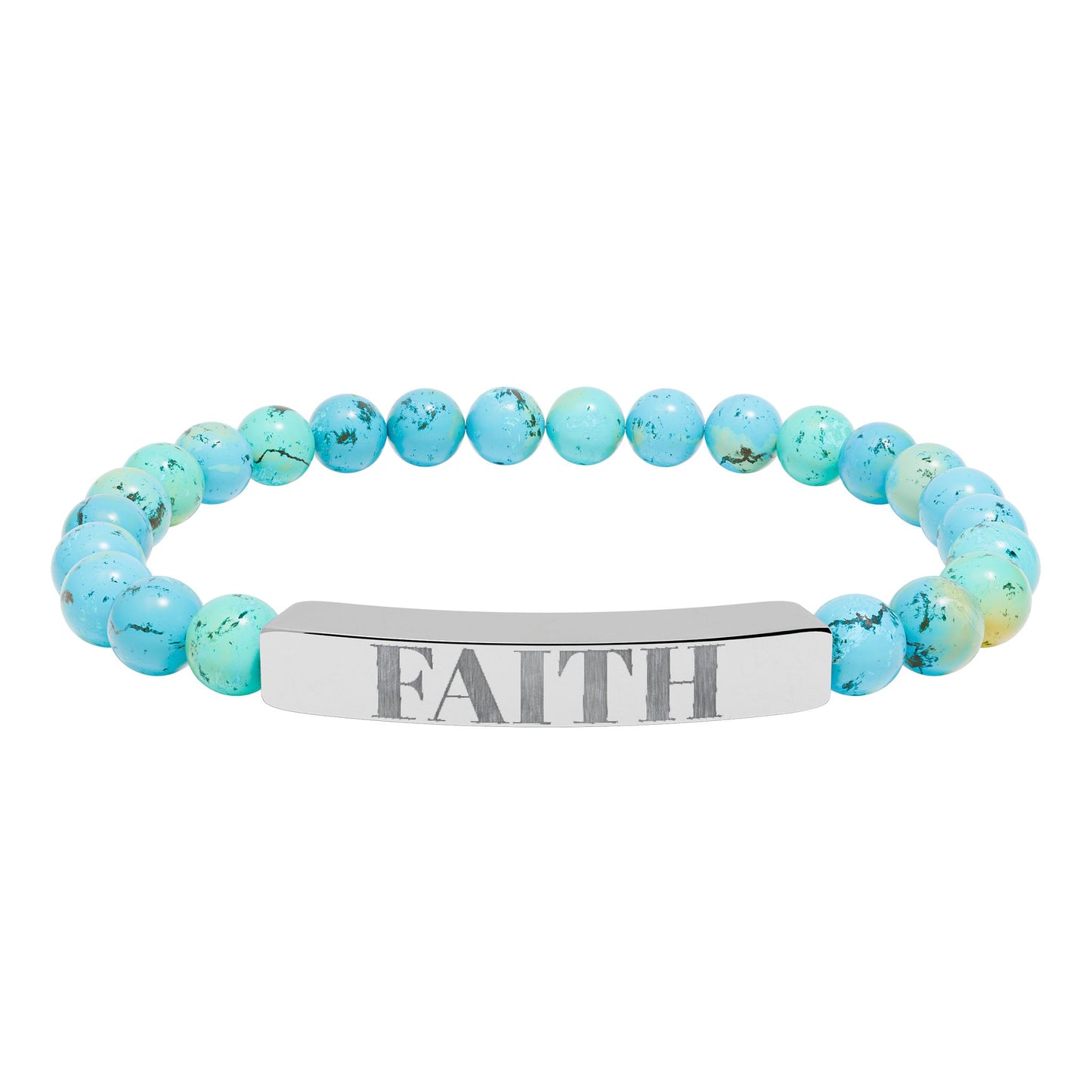 Faith Engraved Stone Stretch Bracelet | Natural Bead Bar Bracelet