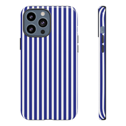 Phone Case, Blue White Striped Tough Case Cover, Protective Phone Cover, Hard Shell Phone Case, Phone Accessories, Phone Protector
