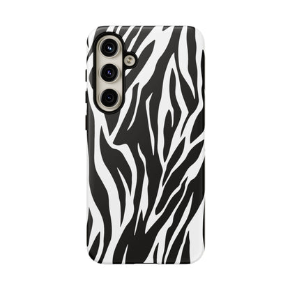 Black White Tiger Print Tough Case Cover for iPhone Samsung and Google phones.