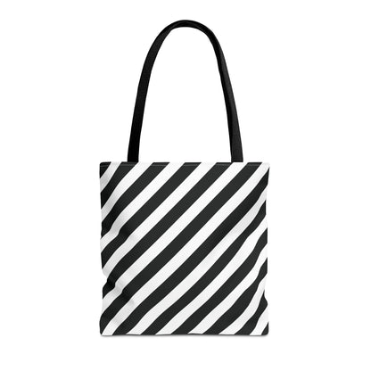 Black and White Diagonal Striped Tote Bag