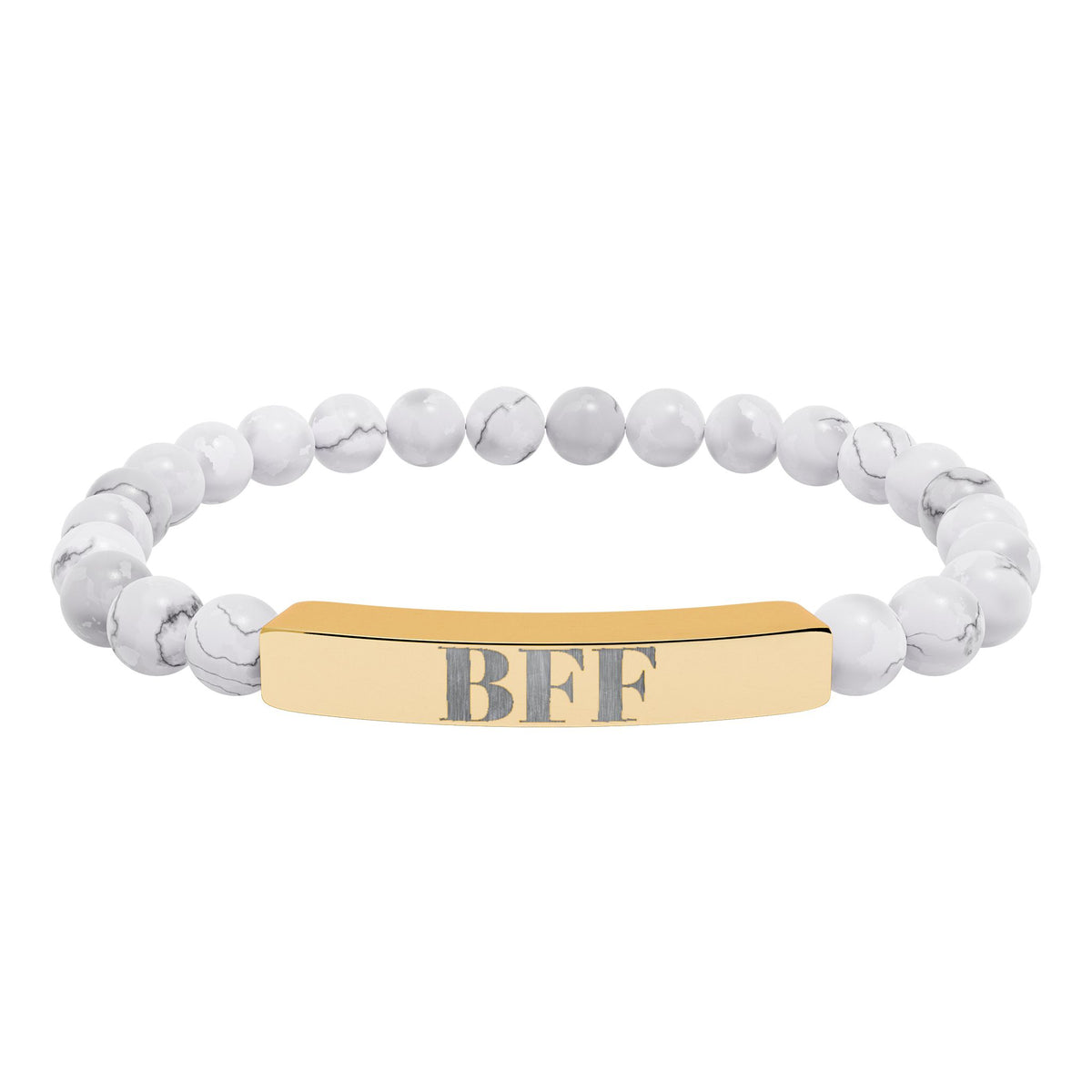 Best Friends Forever| BFF | Engraved Bar Natural Stone Bracelet | Stretch Beaded Bracelet