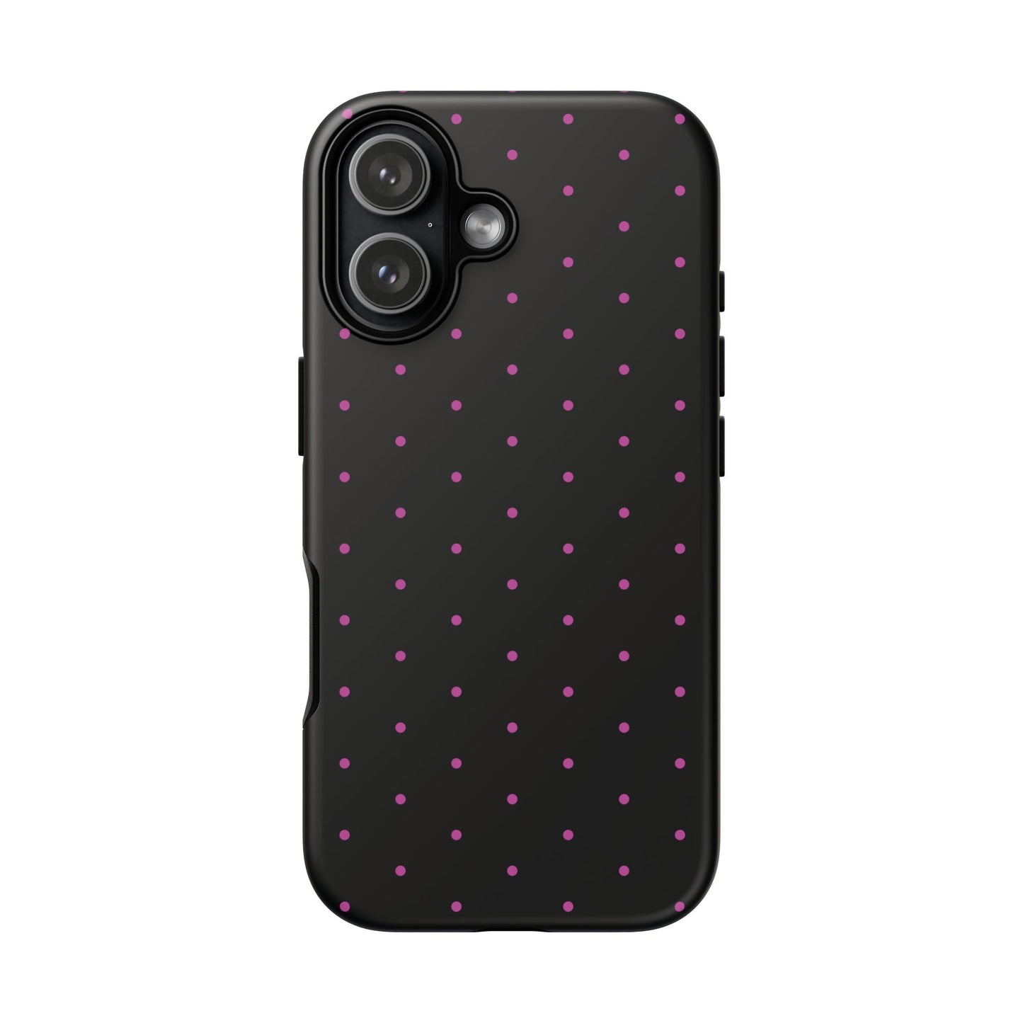 Phone Case, Elegant Pink Dot Black Tough Case for iPhone Samsung Google Pixel Phones, Protective Cover, Hard Shell, Stylish Accessories,