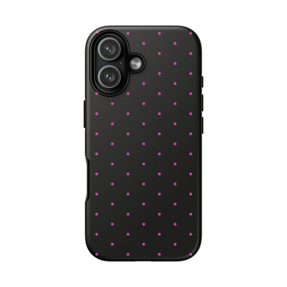 Phone Case, Elegant Pink Dot Black Tough Case for iPhone Samsung Google Pixel Phones, Protective Cover, Hard Shell, Stylish Accessories,
