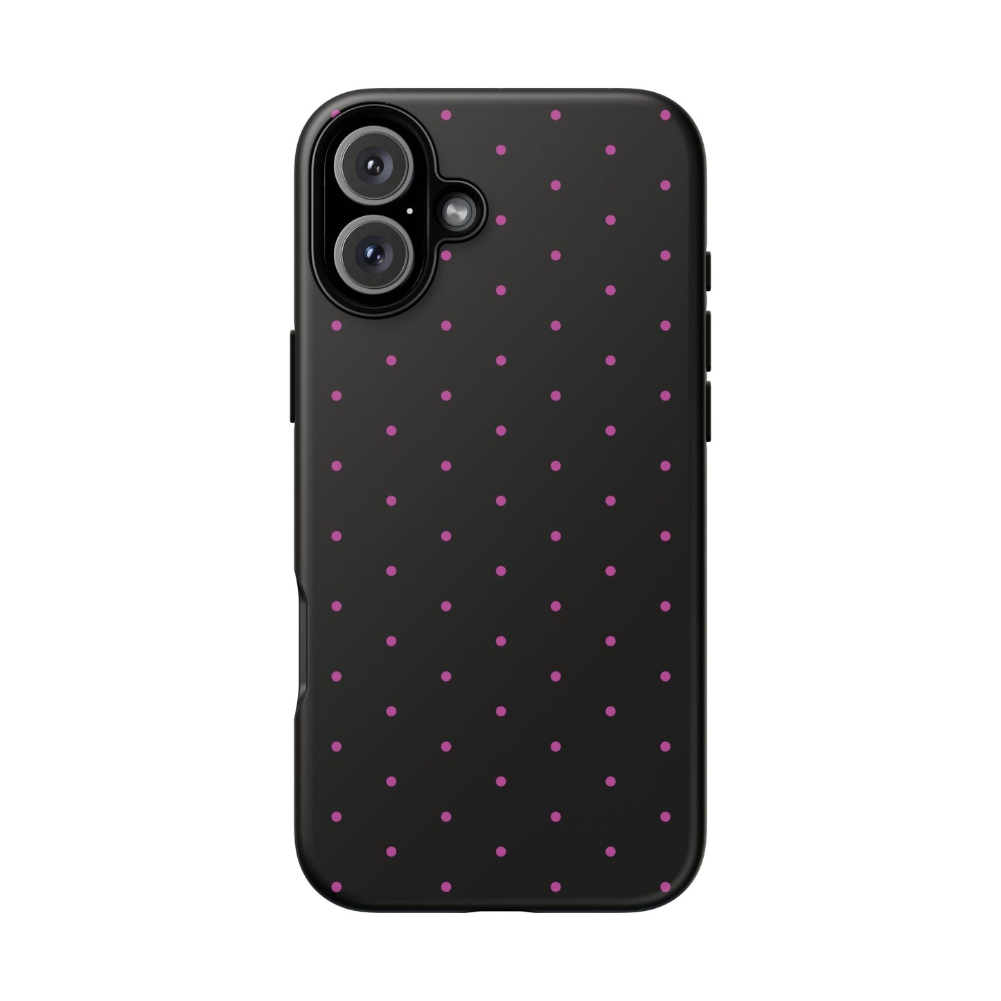 Phone Case, Elegant Pink Dot Black Tough Case for iPhone Samsung Google Pixel Phones, Protective Cover, Hard Shell, Stylish Accessories,