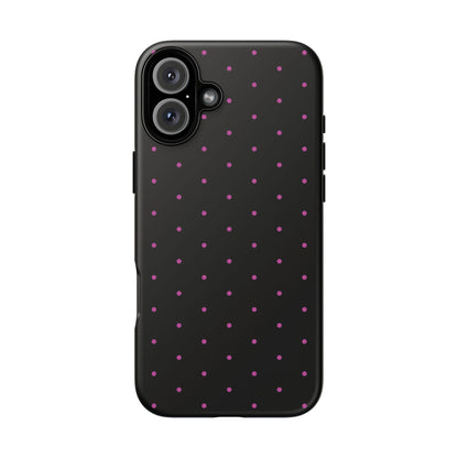 Phone Case, Elegant Pink Dot Black Tough Case for iPhone Samsung Google Pixel Phones, Protective Cover, Hard Shell, Stylish Accessories,