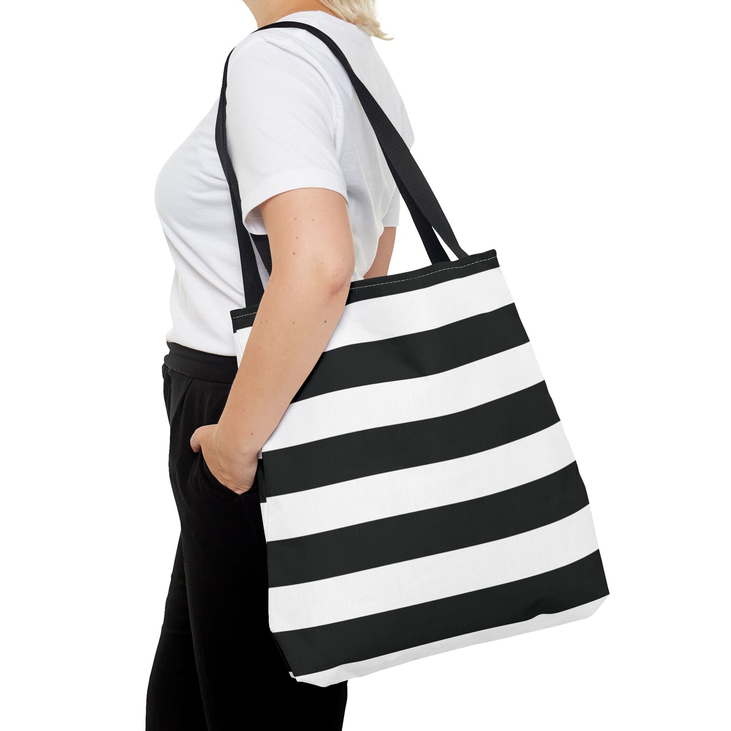 Black and White Shoulder Tote Bag, Stylish Grocery Bag, Chic Beach Tote, Fashionable