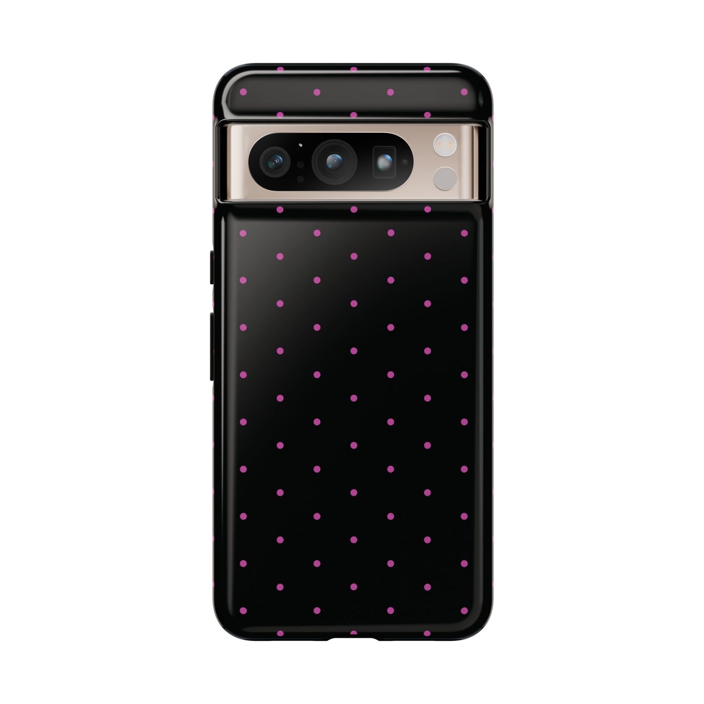 Phone Case, Elegant Pink Dot Black Tough Case for iPhone Samsung Google Pixel Phones, Protective Cover, Hard Shell, Stylish Accessories,