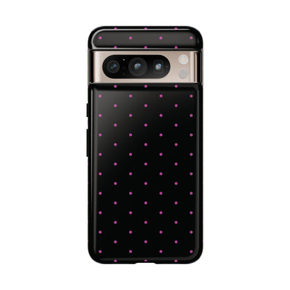 Phone Case, Elegant Pink Dot Black Tough Case for iPhone Samsung Google Pixel Phones, Protective Cover, Hard Shell, Stylish Accessories,