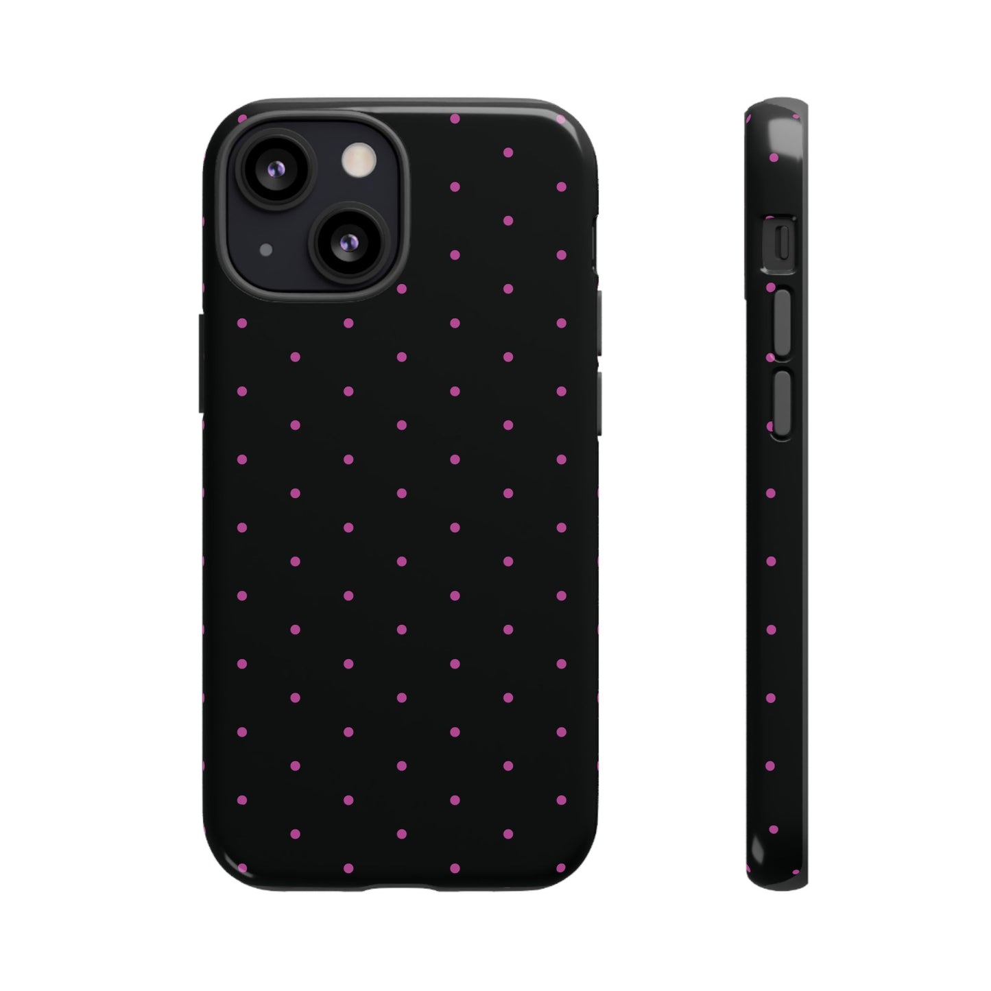 Phone Case, Elegant Pink Dot Black Tough Case for iPhone Samsung Google Pixel Phones, Protective Cover, Hard Shell, Stylish Accessories,