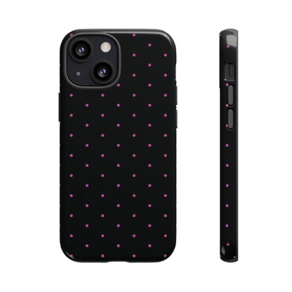 Phone Case, Elegant Pink Dot Black Tough Case for iPhone Samsung Google Pixel Phones, Protective Cover, Hard Shell, Stylish Accessories,