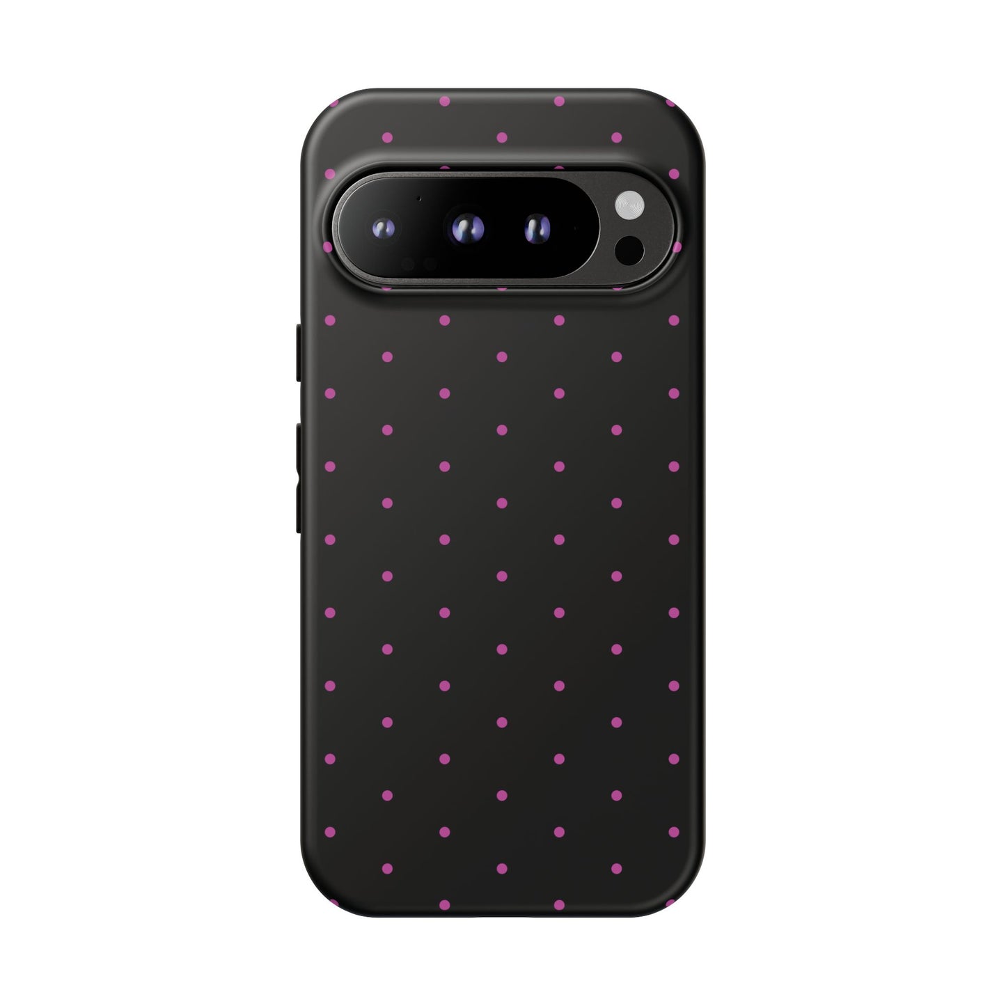 Phone Case, Elegant Pink Dot Black Tough Case for iPhone Samsung Google Pixel Phones, Protective Cover, Hard Shell, Stylish Accessories,