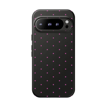 Phone Case, Elegant Pink Dot Black Tough Case for iPhone Samsung Google Pixel Phones, Protective Cover, Hard Shell, Stylish Accessories,