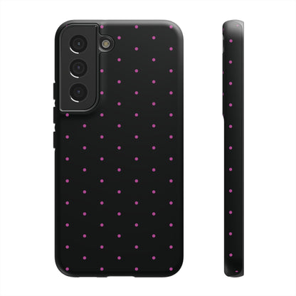 Phone Case, Elegant Pink Dot Black Tough Case for iPhone Samsung Google Pixel Phones, Protective Cover, Hard Shell, Stylish Accessories,