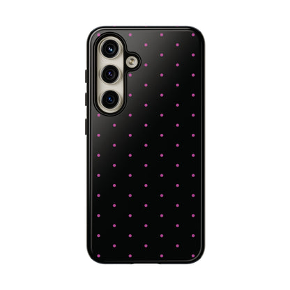 Phone Case, Elegant Pink Dot Black Tough Case for iPhone Samsung Google Pixel Phones, Protective Cover, Hard Shell, Stylish Accessories,