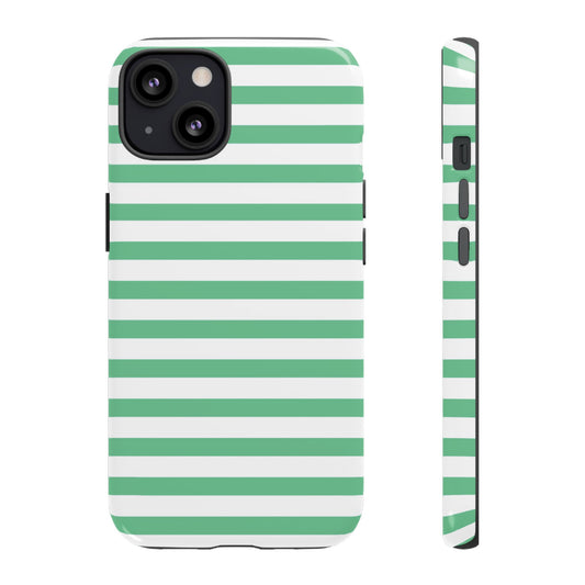Mint Green Striped Phone Case | Horizontal Candy Stripe iPhone Cover
