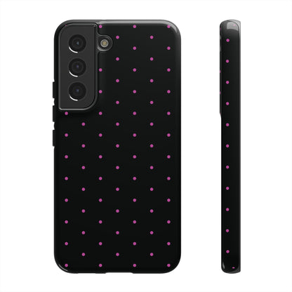 Phone Case, Elegant Pink Dot Black Tough Case for iPhone Samsung Google Pixel Phones, Protective Cover, Hard Shell, Stylish Accessories,