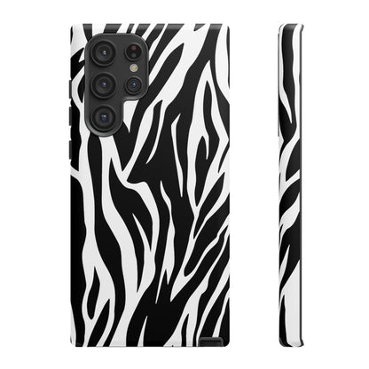 Black White Tiger Print Tough Case Cover for iPhone Samsung and Google phones.