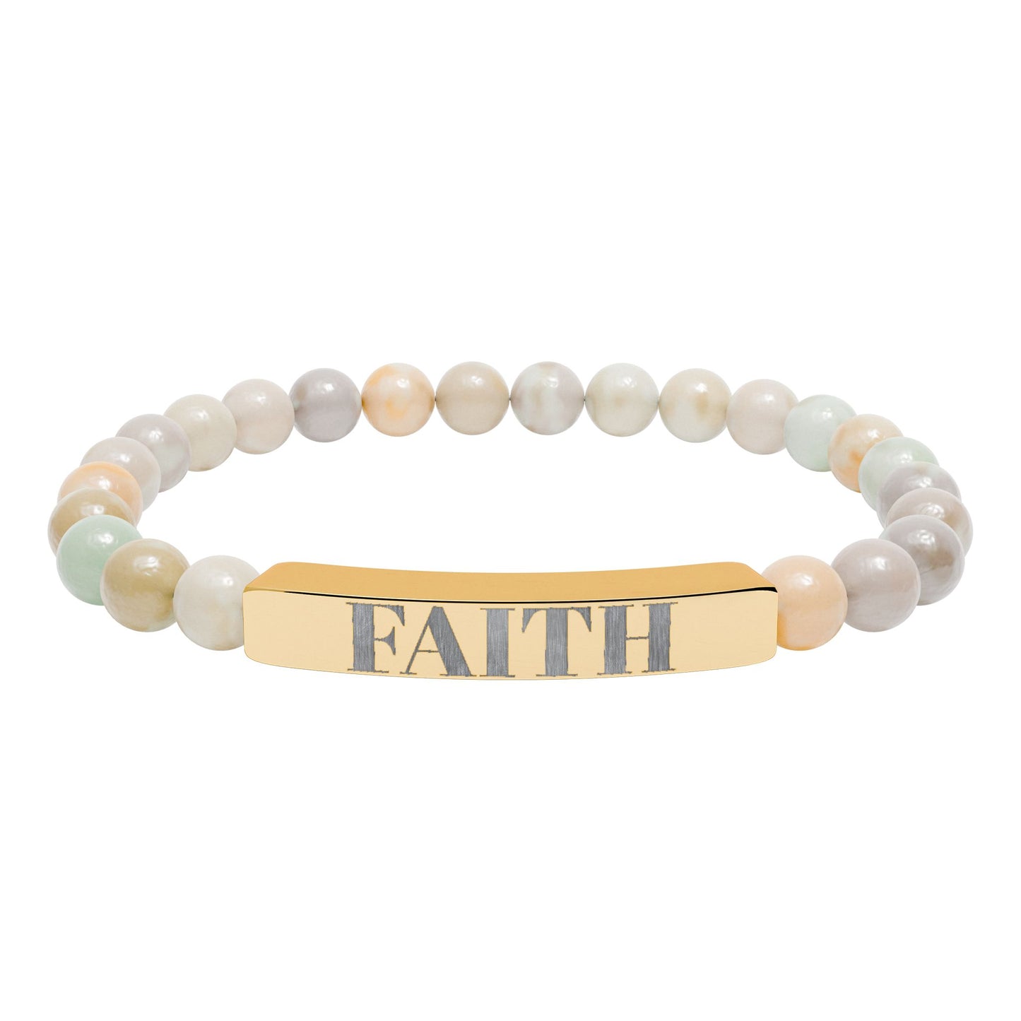 Faith Engraved Stone Stretch Bracelet | Natural Bead Bar Bracelet
