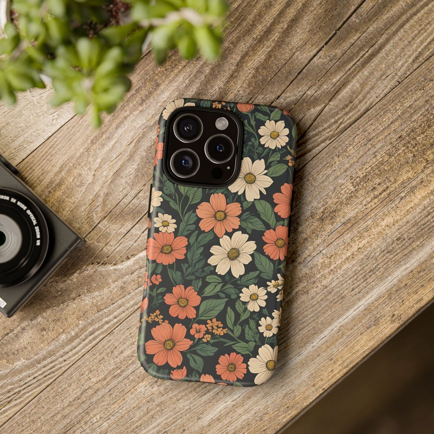 Orange & White Floral Phone Case Elegant Protection for iPhone, Samsung S and Google Pixel Phones