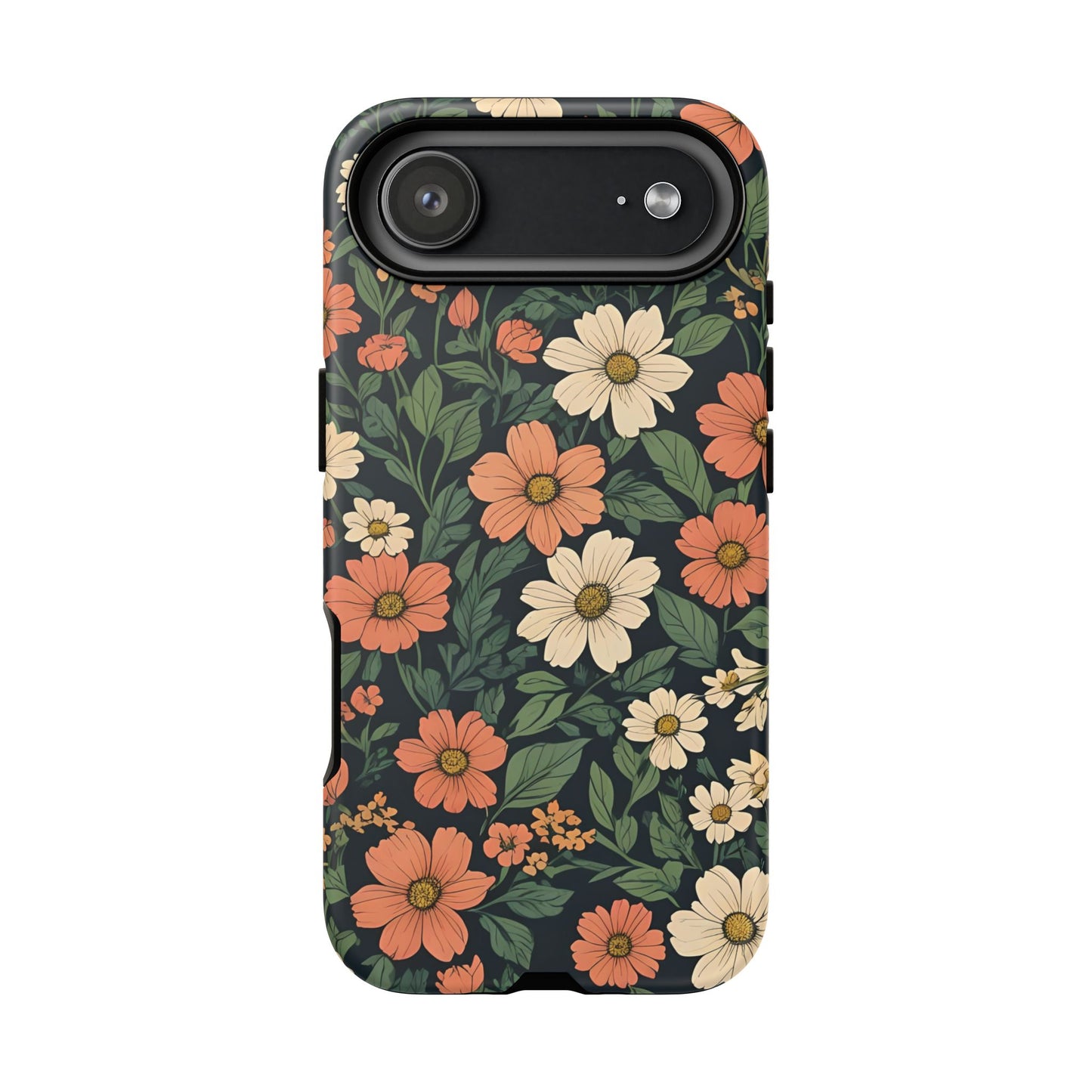 Orange & White Floral Phone Case Elegant Protection for iPhone, Samsung S and Google Pixel Phones