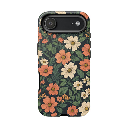 Orange & White Floral Phone Case Elegant Protection for iPhone, Samsung S and Google Pixel Phones