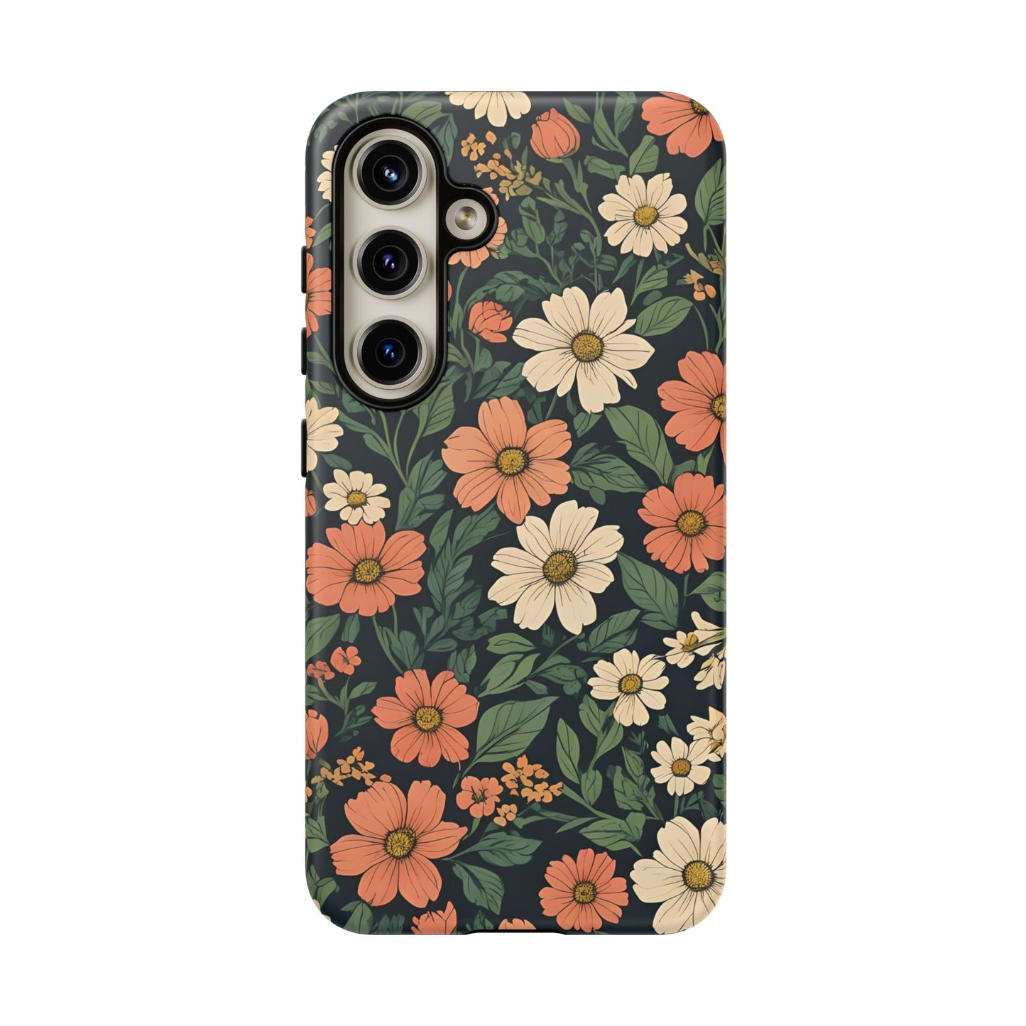 Orange & White Floral Phone Case Elegant Protection for iPhone, Samsung S and Google Pixel Phones