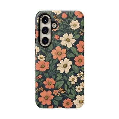 Orange & White Floral Phone Case Elegant Protection for iPhone, Samsung S and Google Pixel Phones