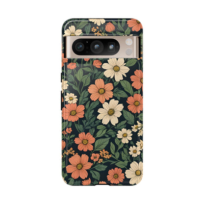 Orange & White Floral Phone Case Elegant Protection for iPhone, Samsung S and Google Pixel Phones