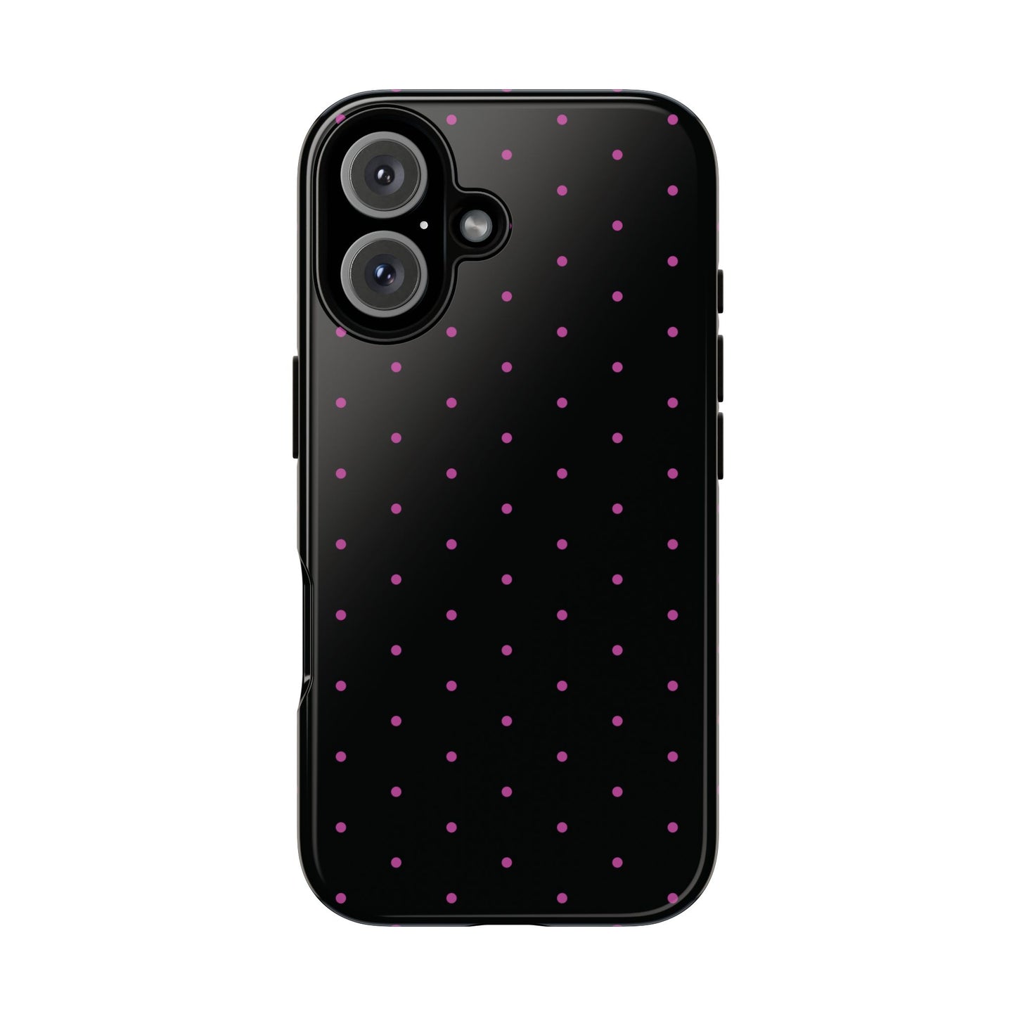 Phone Case, Elegant Pink Dot Black Tough Case for iPhone Samsung Google Pixel Phones, Protective Cover, Hard Shell, Stylish Accessories,