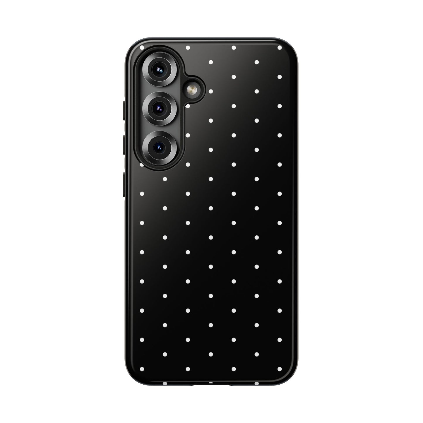 Phone Case, Elegant Black Tough Case with White Dots, Stylish Protective Cover, Minimalist Design, Gift for Her, Birthday Present, Christmas