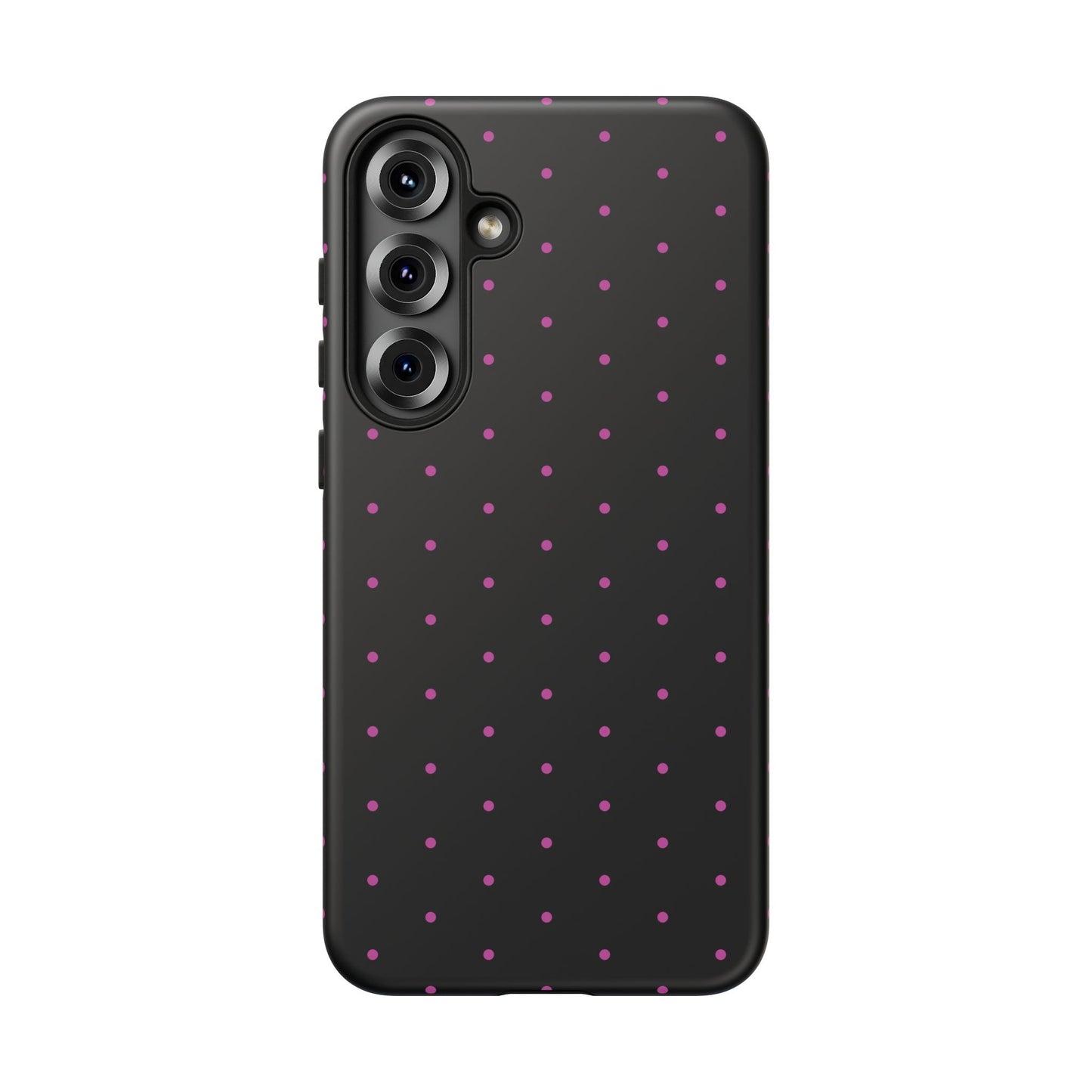 Phone Case, Elegant Pink Dot Black Tough Case for iPhone Samsung Google Pixel Phones, Protective Cover, Hard Shell, Stylish Accessories,