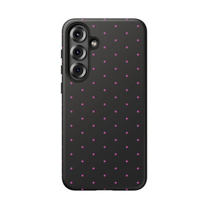 Phone Case, Elegant Pink Dot Black Tough Case for iPhone Samsung Google Pixel Phones, Protective Cover, Hard Shell, Stylish Accessories,