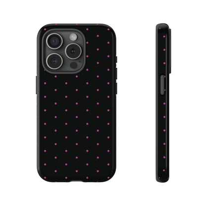 Phone Case, Elegant Pink Dot Black Tough Case for iPhone Samsung Google Pixel Phones, Protective Cover, Hard Shell, Stylish Accessories,