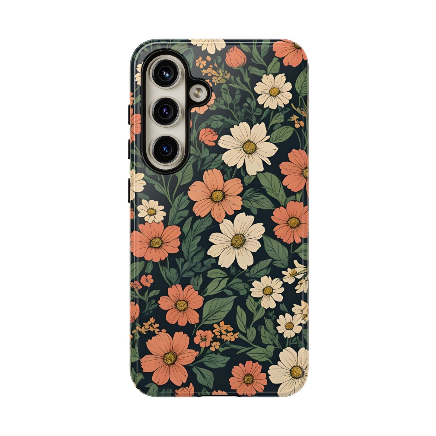 Orange & White Floral Phone Case Elegant Protection for iPhone, Samsung S and Google Pixel Phones