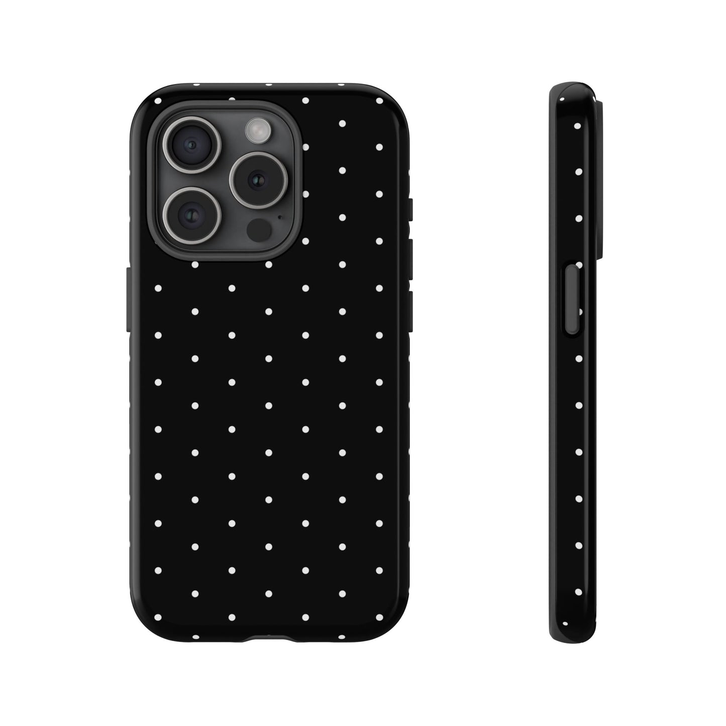 Phone Case, Elegant Black Tough Case with White Dots, Stylish Protective Cover, Minimalist Design, Gift for Her, Birthday Present, Christmas