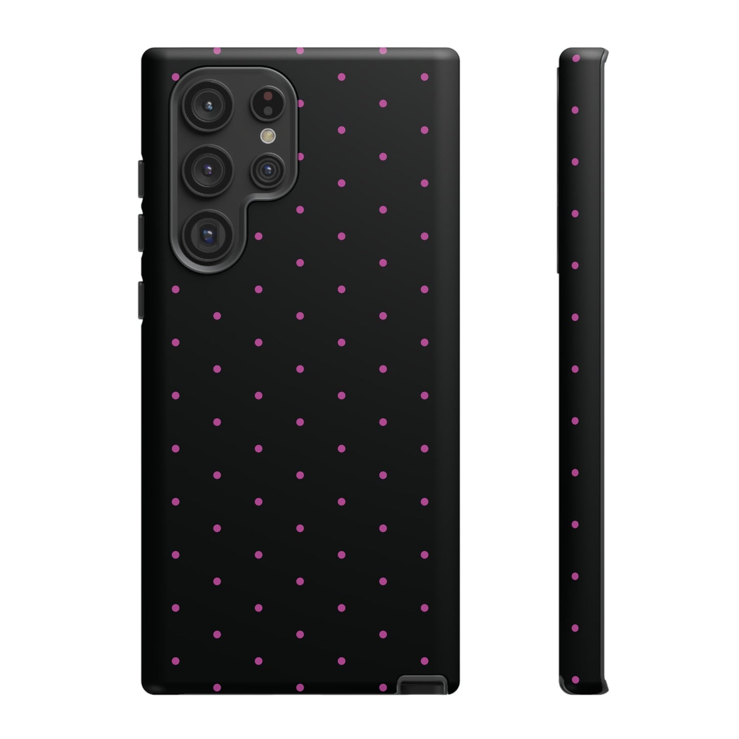 Phone Case, Elegant Pink Dot Black Tough Case for iPhone Samsung Google Pixel Phones, Protective Cover, Hard Shell, Stylish Accessories,