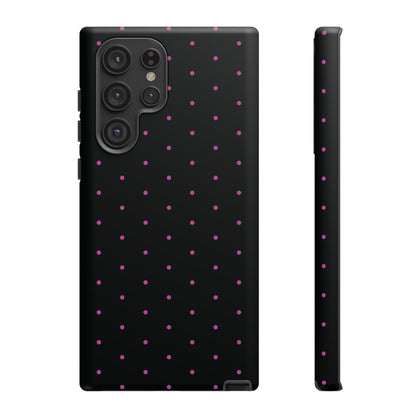 Phone Case, Elegant Pink Dot Black Tough Case for iPhone Samsung Google Pixel Phones, Protective Cover, Hard Shell, Stylish Accessories,