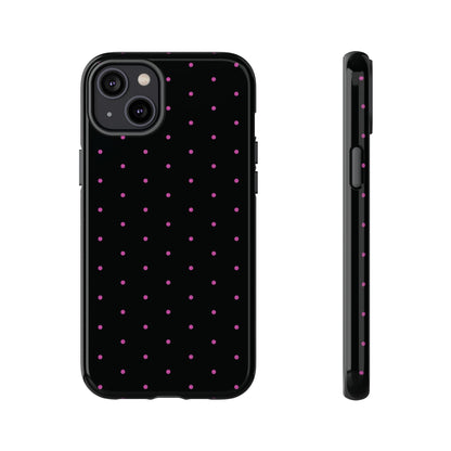 Phone Case, Elegant Pink Dot Black Tough Case for iPhone Samsung Google Pixel Phones, Protective Cover, Hard Shell, Stylish Accessories,
