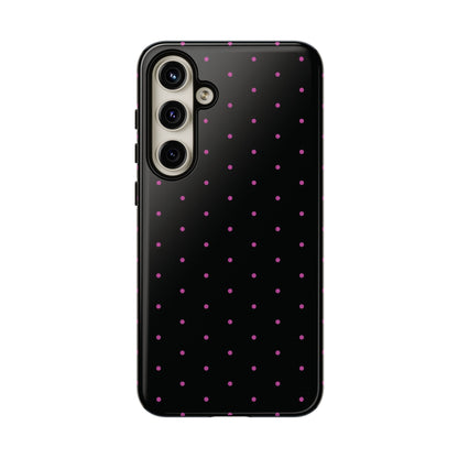 Phone Case, Elegant Pink Dot Black Tough Case for iPhone Samsung Google Pixel Phones, Protective Cover, Hard Shell, Stylish Accessories,