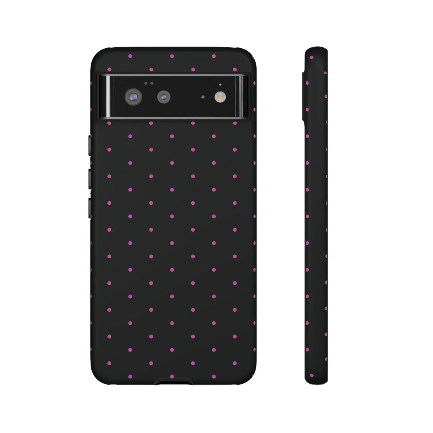 Phone Case, Elegant Pink Dot Black Tough Case for iPhone Samsung Google Pixel Phones, Protective Cover, Hard Shell, Stylish Accessories,