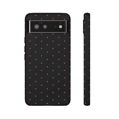 Phone Case, Elegant Pink Dot Black Tough Case for iPhone Samsung Google Pixel Phones, Protective Cover, Hard Shell, Stylish Accessories,