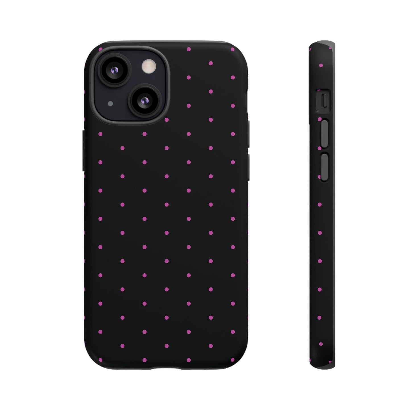 Phone Case, Elegant Pink Dot Black Tough Case for iPhone Samsung Google Pixel Phones, Protective Cover, Hard Shell, Stylish Accessories,