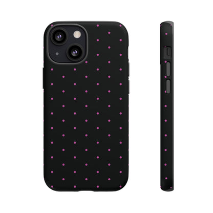 Phone Case, Elegant Pink Dot Black Tough Case for iPhone Samsung Google Pixel Phones, Protective Cover, Hard Shell, Stylish Accessories,