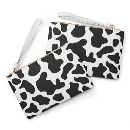 Cow Print Black White Clutch Bag With Hand Strap