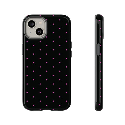 Phone Case, Elegant Pink Dot Black Tough Case for iPhone Samsung Google Pixel Phones, Protective Cover, Hard Shell, Stylish Accessories,
