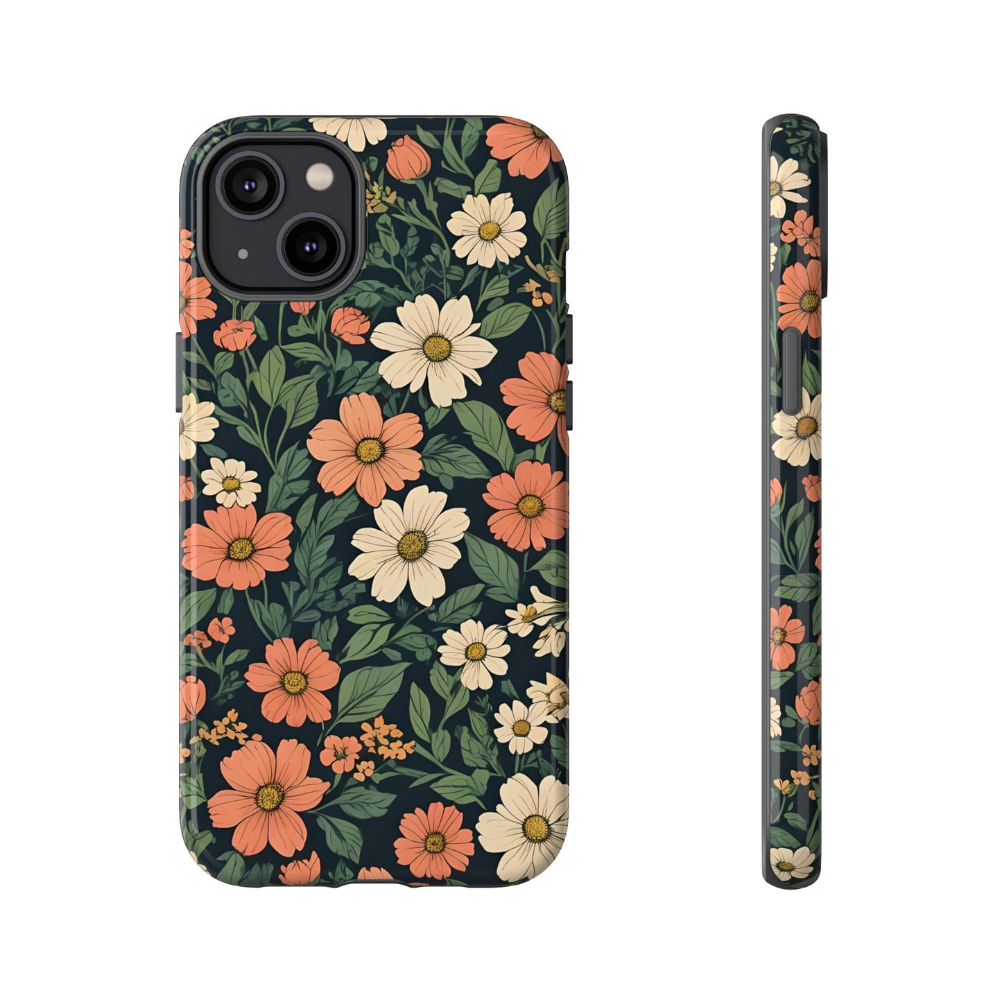 Orange & White Floral Phone Case Elegant Protection for iPhone, Samsung S and Google Pixel Phones