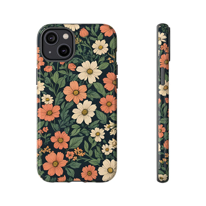 Orange & White Floral Phone Case Elegant Protection for iPhone, Samsung S and Google Pixel Phones