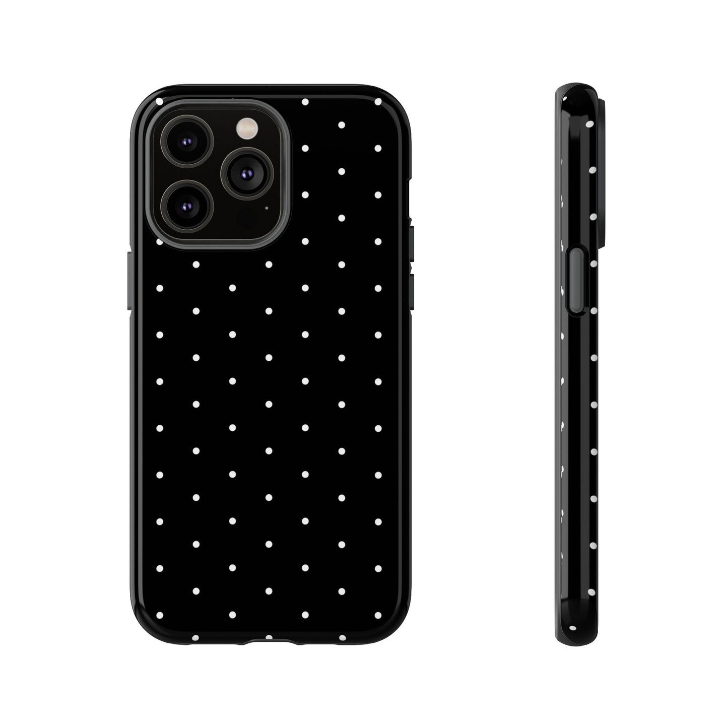 Phone Case, Elegant Black Tough Case with White Dots, Stylish Protective Cover, Minimalist Design, Gift for Her, Birthday Present, Christmas