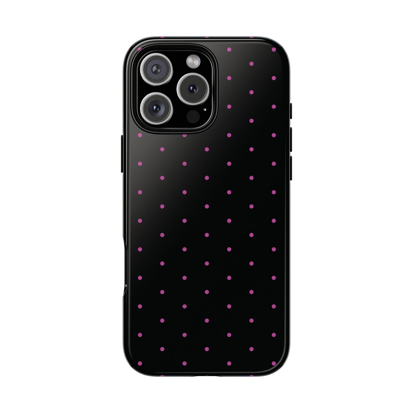 Phone Case, Elegant Pink Dot Black Tough Case for iPhone Samsung Google Pixel Phones, Protective Cover, Hard Shell, Stylish Accessories,